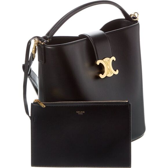 Celine Louise Medium Leather Bucket Bag, Black - Picture 3 of 4
